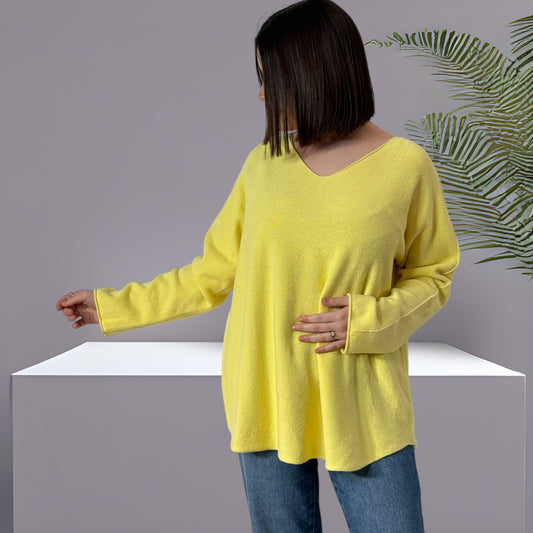 LARA - PULL OVERSIZE JAUNE JUSQU'A LA TAILLE 54