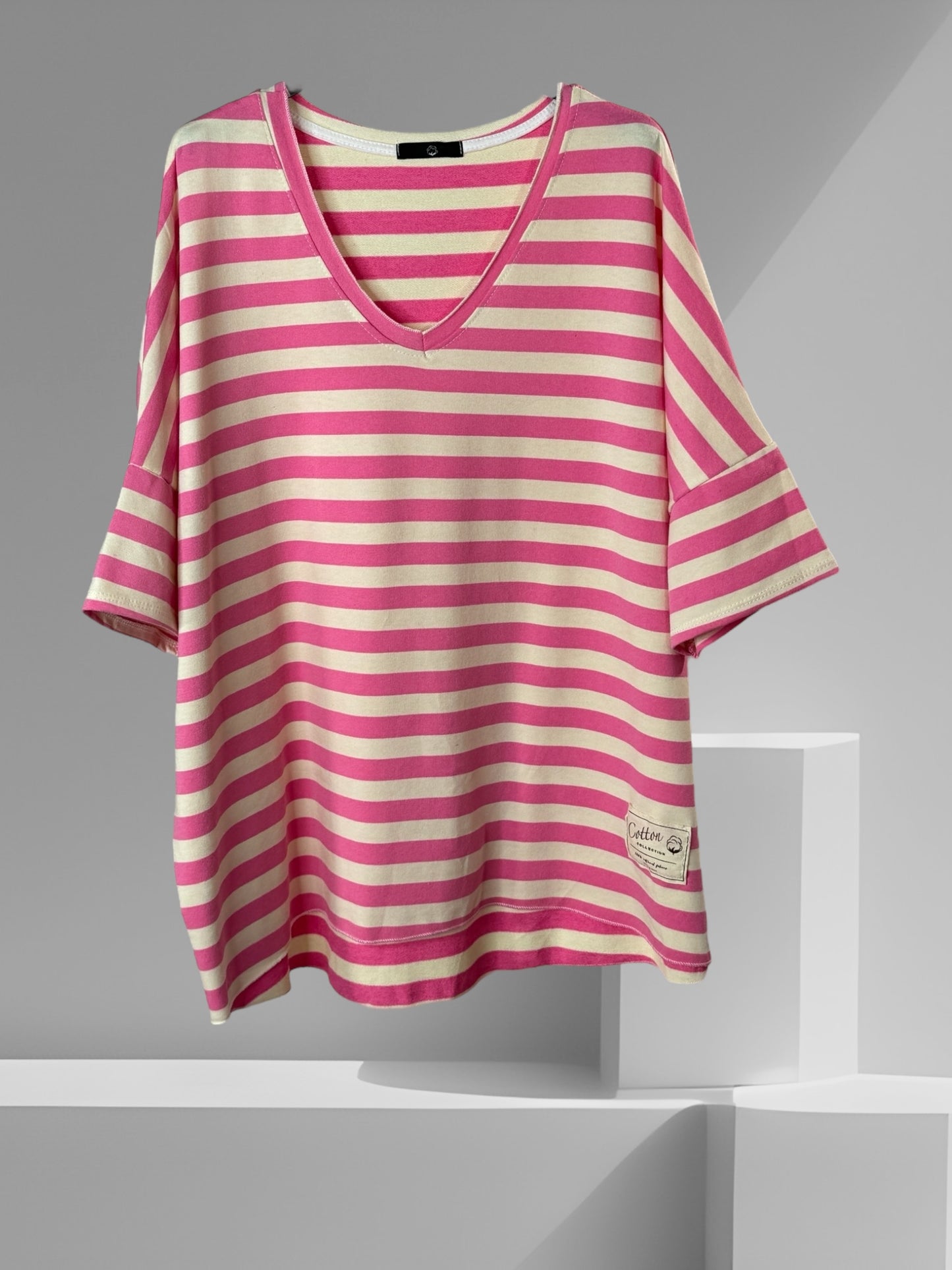 RAMATUELLE - MARINIERE OVERSIZE RAYURE ROSE JUSQU'A LA TAILLE 58