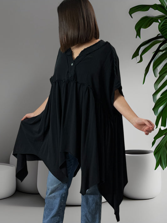 LOUNA - TUNIQUE NOIRE ASYMETRIQUE JUSQU'A LA TAILLE 54/56