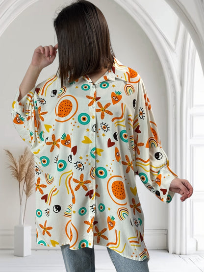 SOLENE - TUNIQUE OVERSIZE A MOTIF JUSQU'A LA TAILLE 54