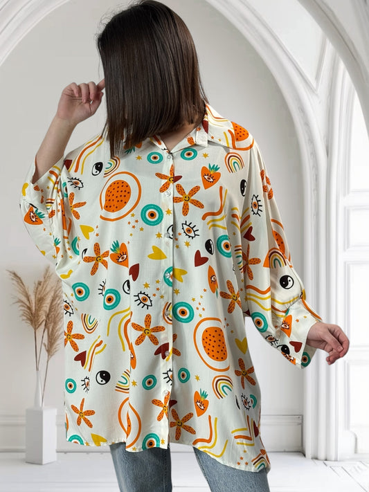 SOLENE - TUNIQUE OVERSIZE A MOTIF JUSQU'A LA TAILLE 54