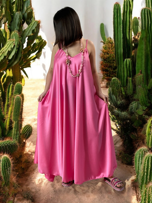 TIPHAINE - ROBE AMPLE FLUIDE FUCHSIA JUSQU'A LA TAILLE 50/52