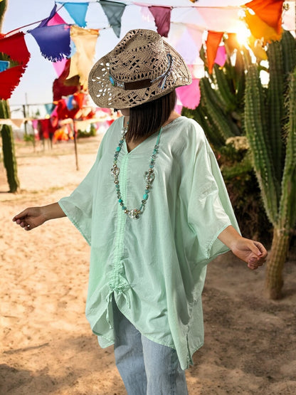 EMILIE - TUNIQUE OVERSIZE VERTE EN COTON JUSQU'A LA TAILLE 58