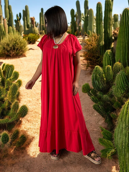 ANTIBES - ROBE LONGUE OVERSIZE ROUGE JUSQU'A LA TAILLE 56