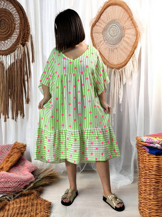 ROSA - ROBE OVERSIZE A RAYURE VERTE JUSQU'A LA TAILLE 54