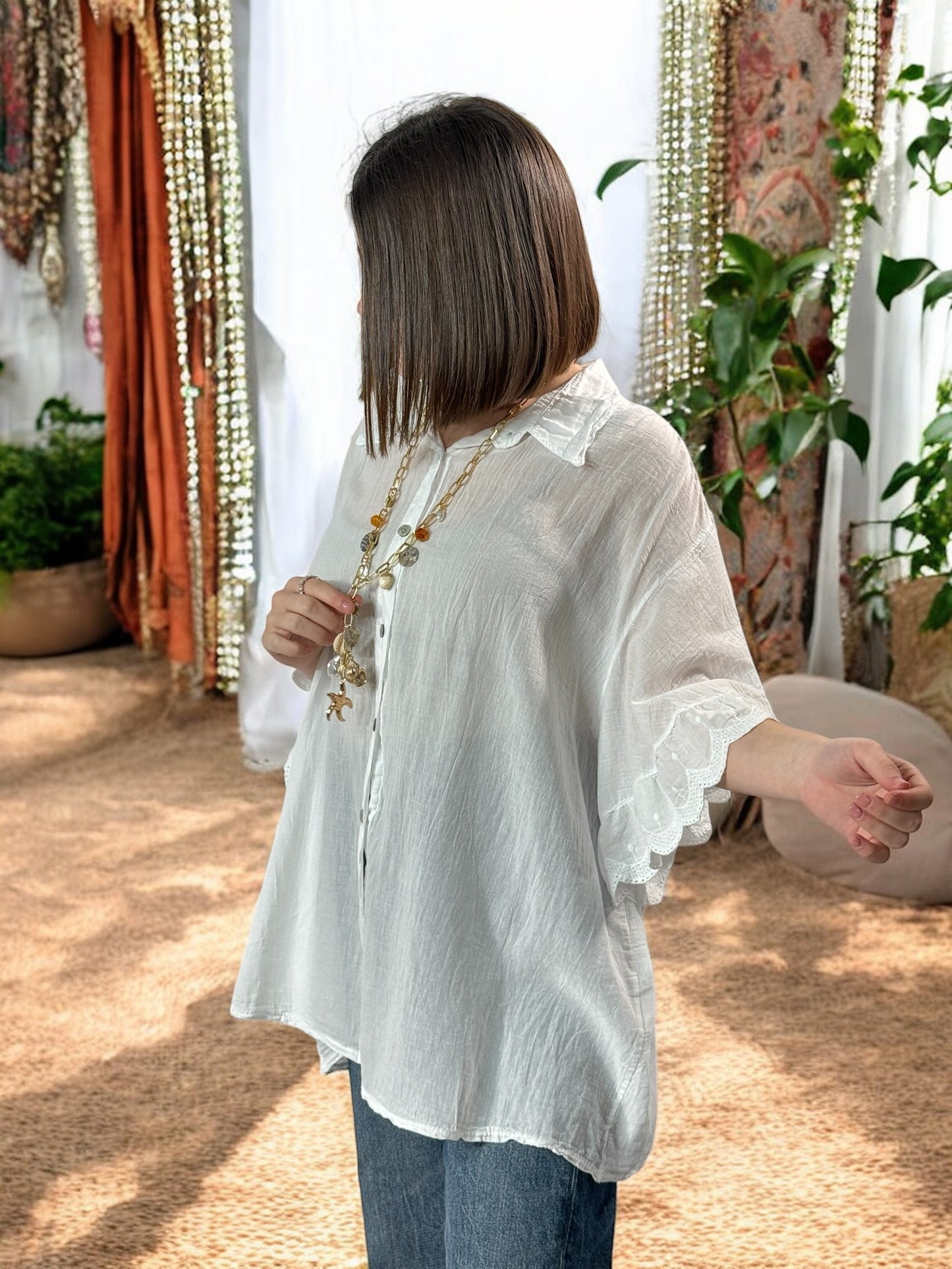ANASTASIA - BLOUSE OVERSIZE BLANCHE EN COTON JUSQU'A LA TAILLE 52/54