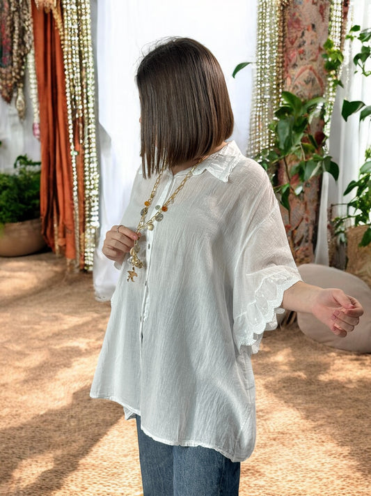 ANASTASIA - BLOUSE OVERSIZE BLANCHE EN COTON JUSQU'A LA TAILLE 52/54