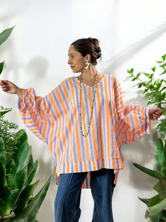 ABBY - BLOUSE OVERSIZE A RAYURE EN COTON JUSQU'A LA TAILLE 54