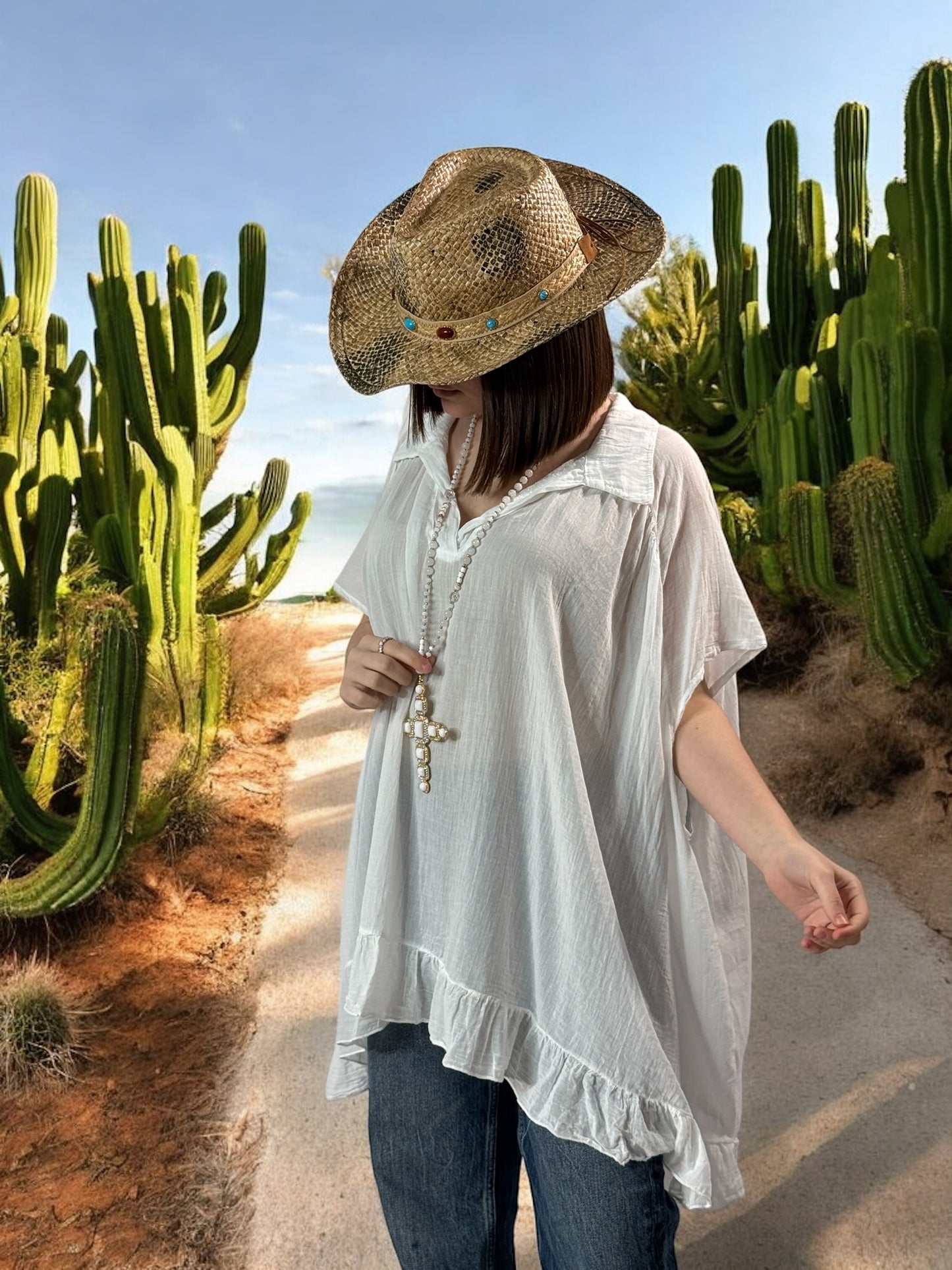 SERENA - BLOUSE BLANCHE OVERSIZE EN COTON JUSQU'A LA TAILLE 56