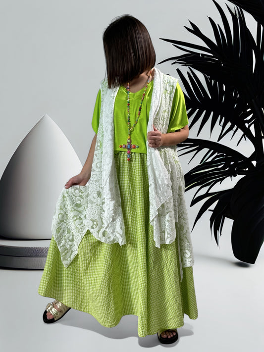 ANTONINA -  LONG GILET BLANC EN DENTELLE JUSQU'A LA TAILLE 56