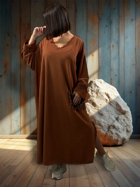 SALOME - ROBE OVERSIZE ROUILLE POCHE LEOPARD JUSQU'A LA TAILLE 58
