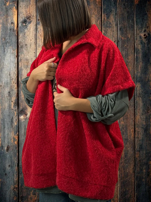 JACK - GILET ROUGE SANS MANCHE AVEC COL JUSQU'A LA TAILLE 54