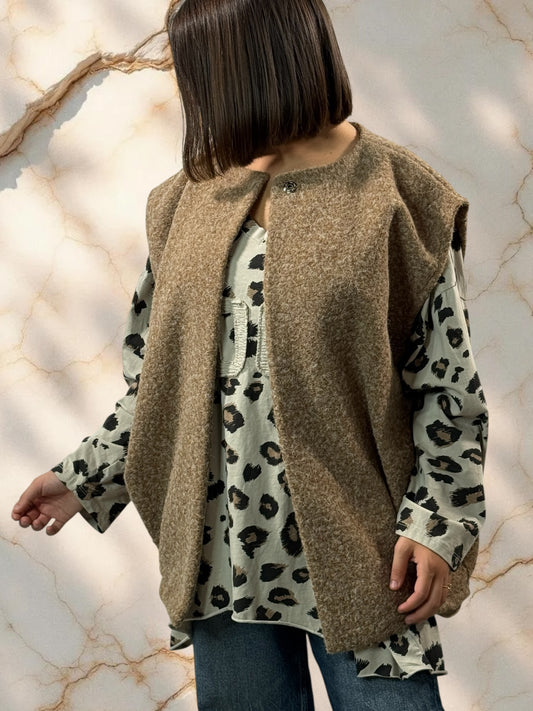 LUDO - GILET BEIGE SANS MANCHE JUSQU'A LA TAILLE 50/52