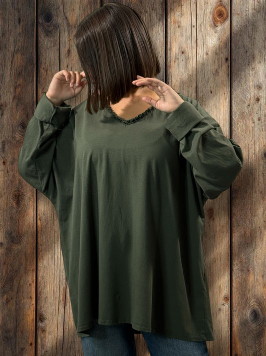 ESTEBAN - T-SHIRT KAKI MANCHES LONGUES JUSQU'A LA TAILLE 56