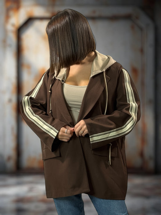 CAMERON - BLAZER MARRON AVEC CAPUCHE JUSQU'A LA TAILLE 52/54