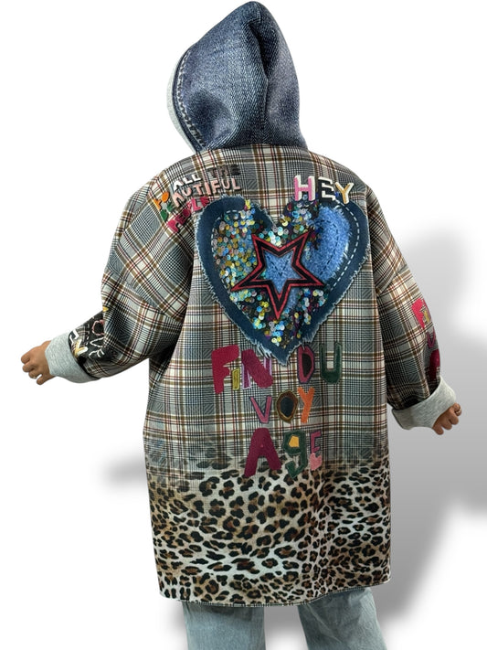 LULU - VESTE A CAPUCHE A MOTIF JUSQU'A LA TAILLE 52/54