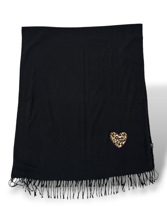 ECHARPE NOIRE COEUR LEOPARD