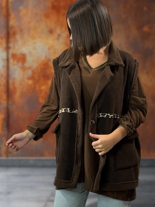MARINO - GILET EN VELOURS MARRON TAILLE 46/48 A 56
