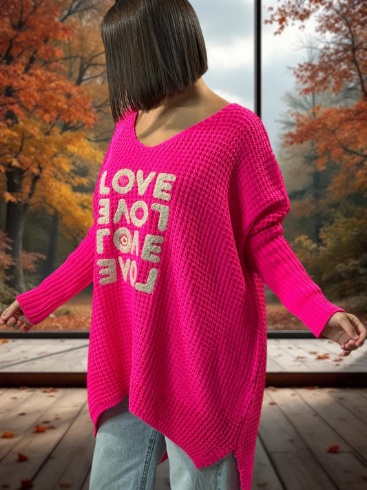 LOVELY - PULL OVERSIZE FUCHSIA JUSQU'A LA TAILLE 56/58