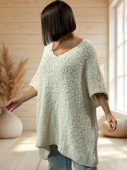 CAMILLE - PULL BLANC CASSE OVERSIZE JUSQU'A LA TAILLE 58