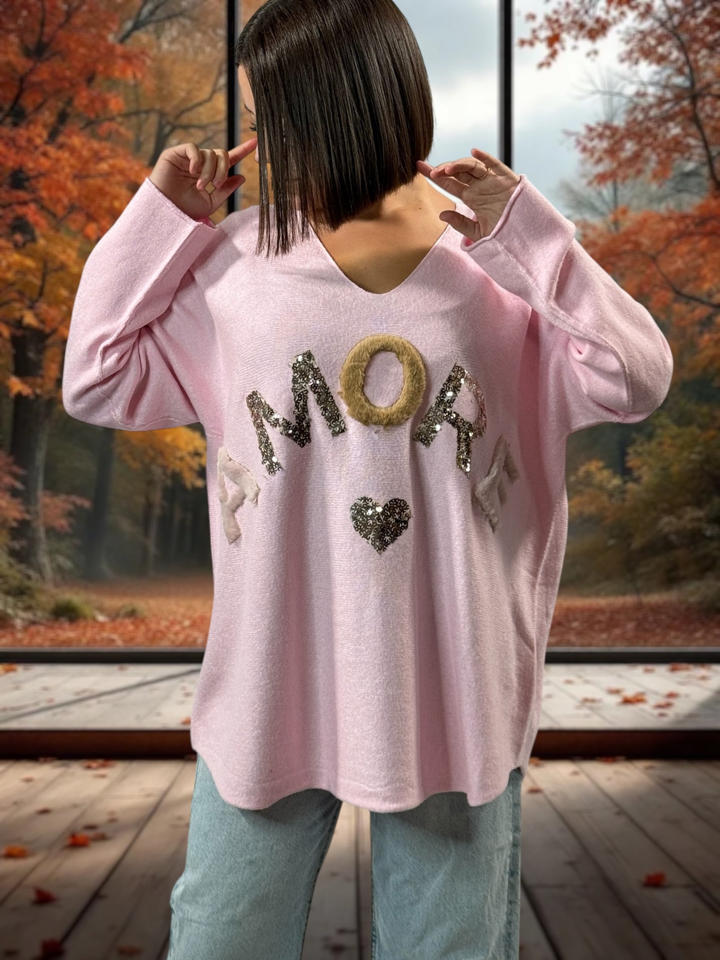 FANNY - PULL OVERSIZE ROSE JUSQU'A LA TAILLE 52
