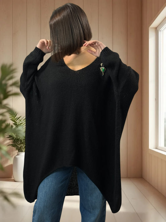 JULIA- PULL OVERSIZE NOIR JUSQU'A LA TAILLE 56/58
