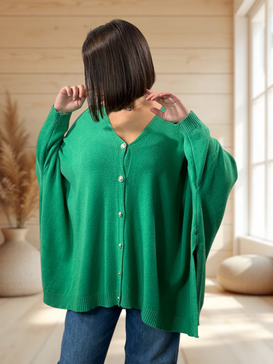 MATHILDE - GILET OVERSIZE VERT JUSQU'A LA TAILLE 56/58