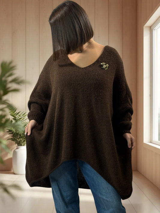 JULIA- PULL OVERSIZE MARRON JUSQU'A LA TAILLE 56/58