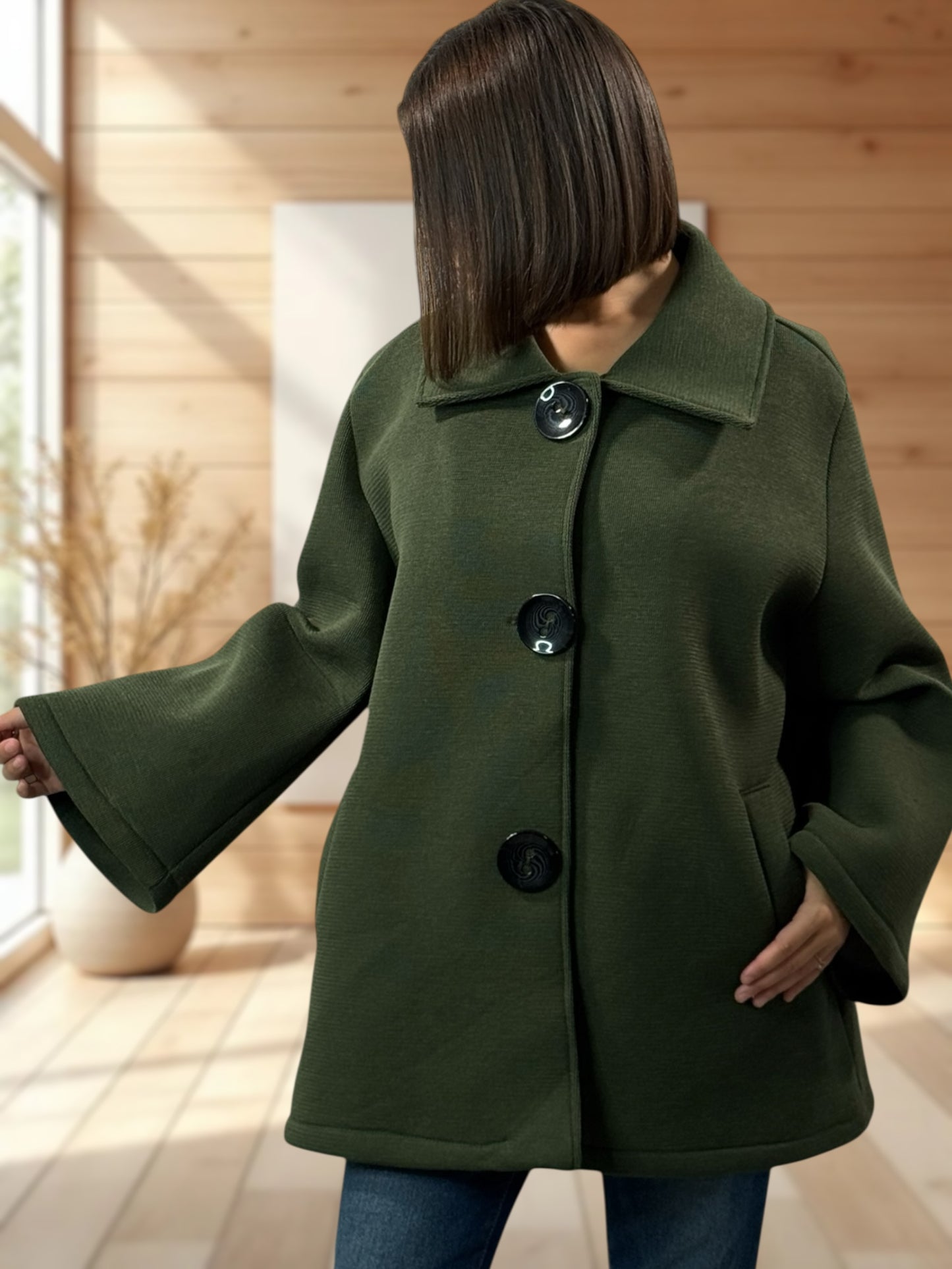 ROSALINA - VESTE OVERSIZE KAKI JUSQU'A LA TAILLE 52