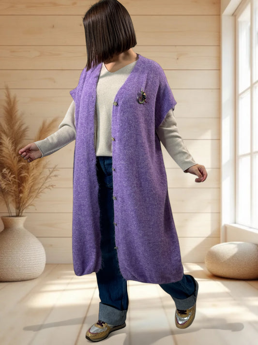 UGO - LONG GILET OVERSIZE LILAS JUSQU'A LA TAILLE 56/58
