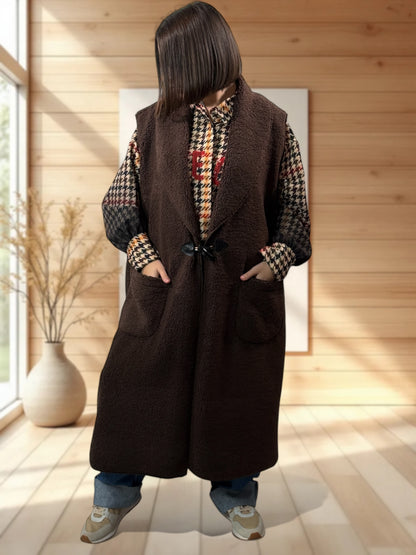 MAUD - GILET MARRON SANS MANCHES JUSQU'A LA TAILLE 54/56