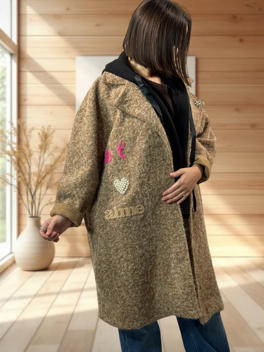 JULIUS - MANTEAU CAMEL A CAPUCHE JUSQU'A LA TAILLE 52