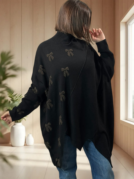ANTONINO - PULL NOIR OVERSIZE EN MAILLE JUSQU'A LA TAILLE 58