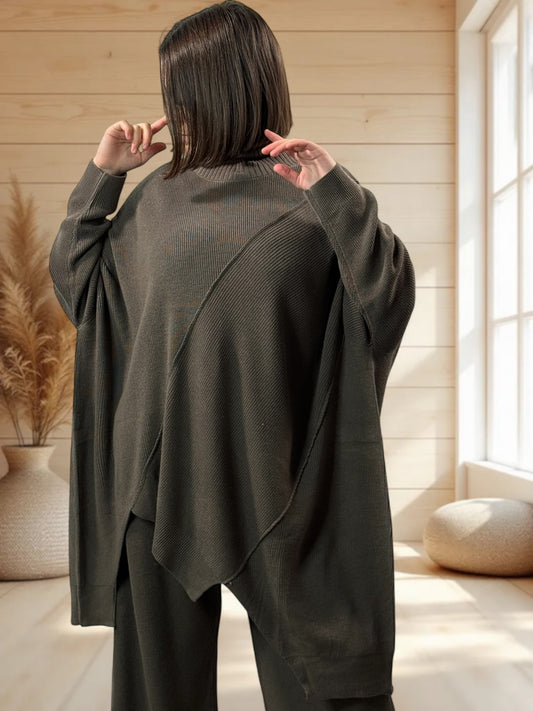 CLOE - ENSEMBLE EN MAILLE MARRON JUSQU'A LA TAILLE 50