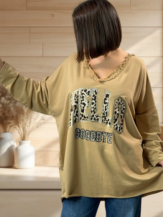 SANTIAGO - TOP CAMEL EN COTON LOGO LEOPARD JUSQU'A LA TAILLE 56