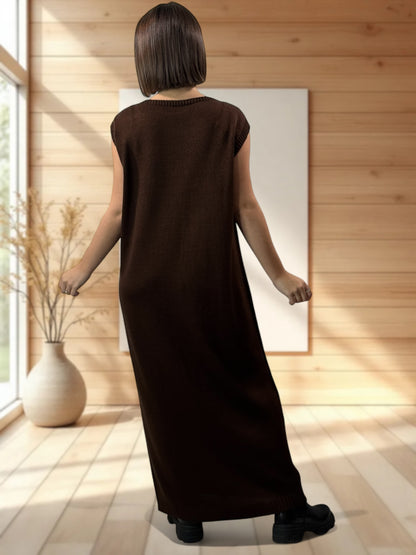 GABRIELA - ENSEMBLE MARRON EN MAILLE ROBE ET GILET JUSQU'A LA TAILLE 48