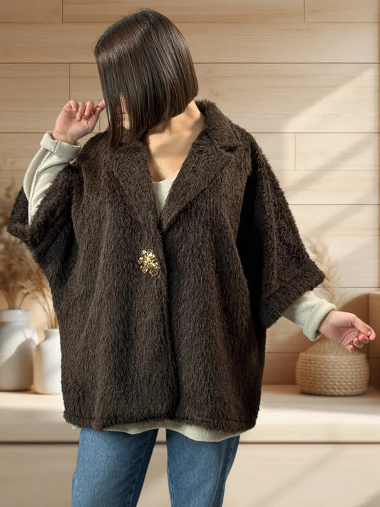 MAGUY - VESTE OVERSIZE MARRON JUSQU'A LA TAILLE 54