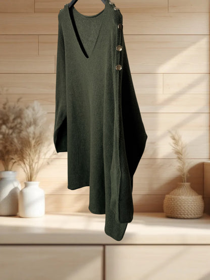 DONNA - PULL OVERSIZE KAKI AVEC BOUTONS DORES JUSQU'A LA TAILLE 52