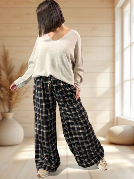 NEWCASTLE - PANTALON ECOSSAIS NOIR JUSQU'A LA TAILLE 52