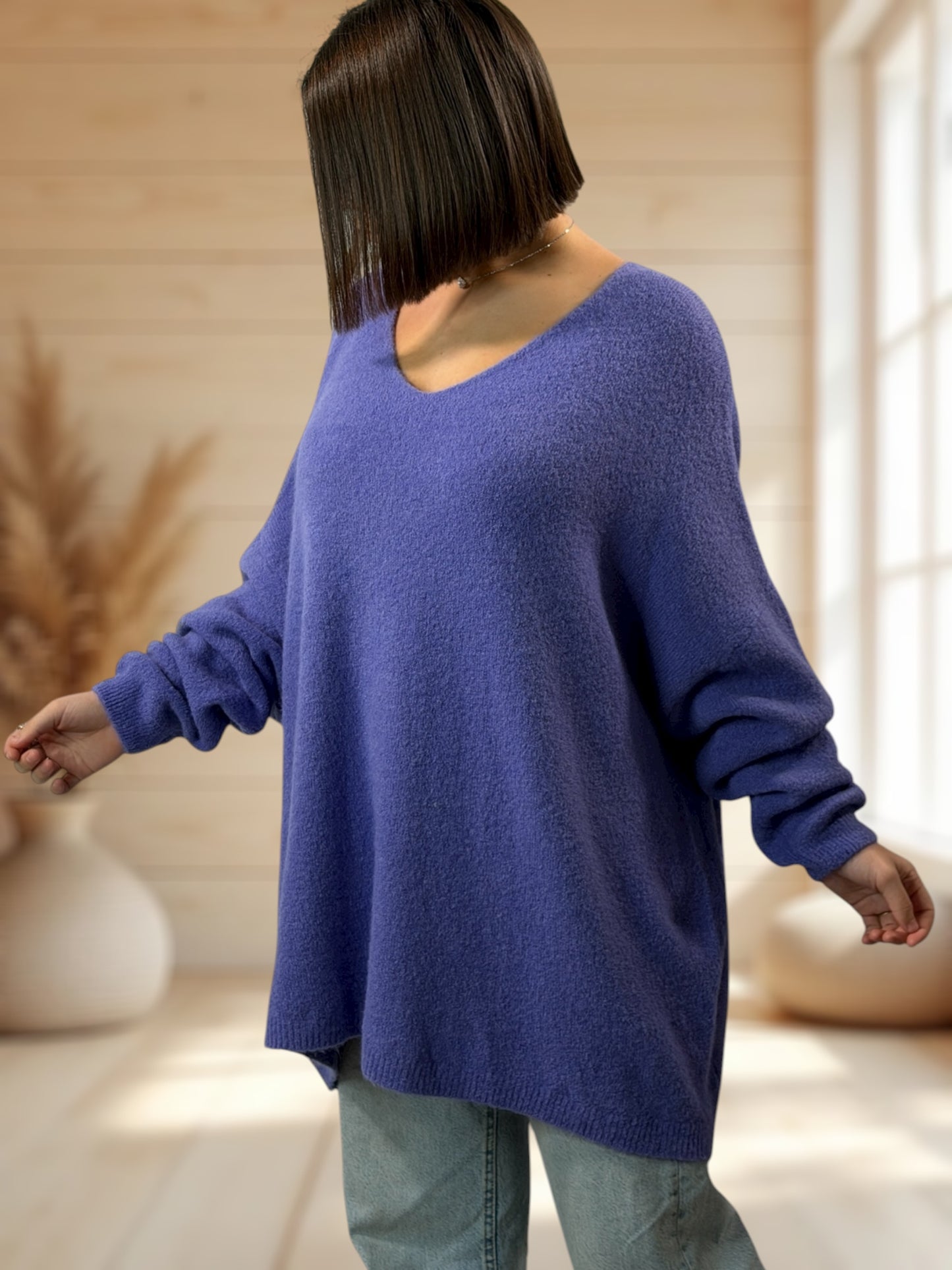ANGELICA - PULL OVERSIZE LILAS AVEC ALPAGA JUSQU'A LA TAILLE 56