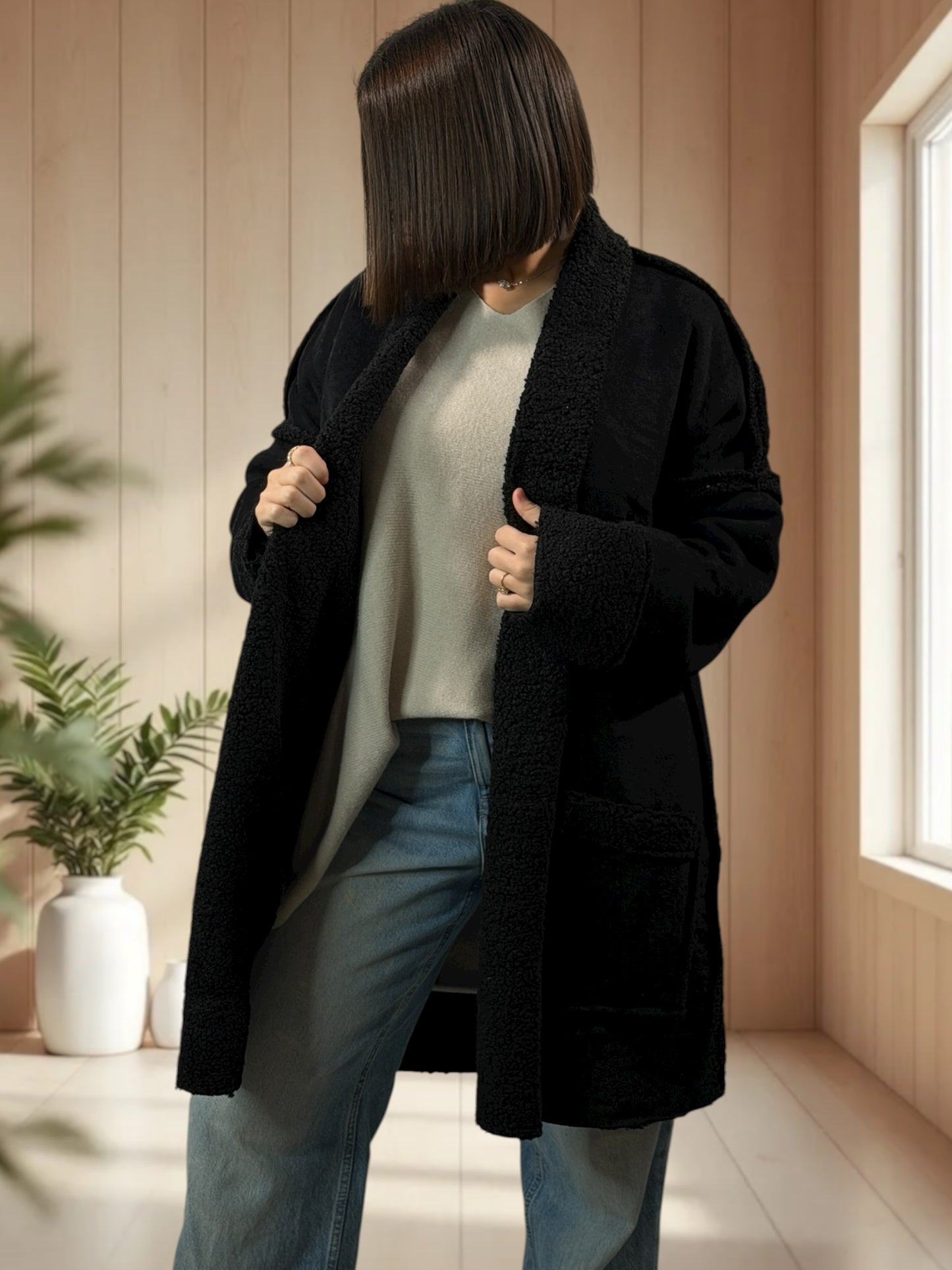 FREDERICO - VESTE NOIRE OVERSIZE JUSQU'A LA TAILLE 52