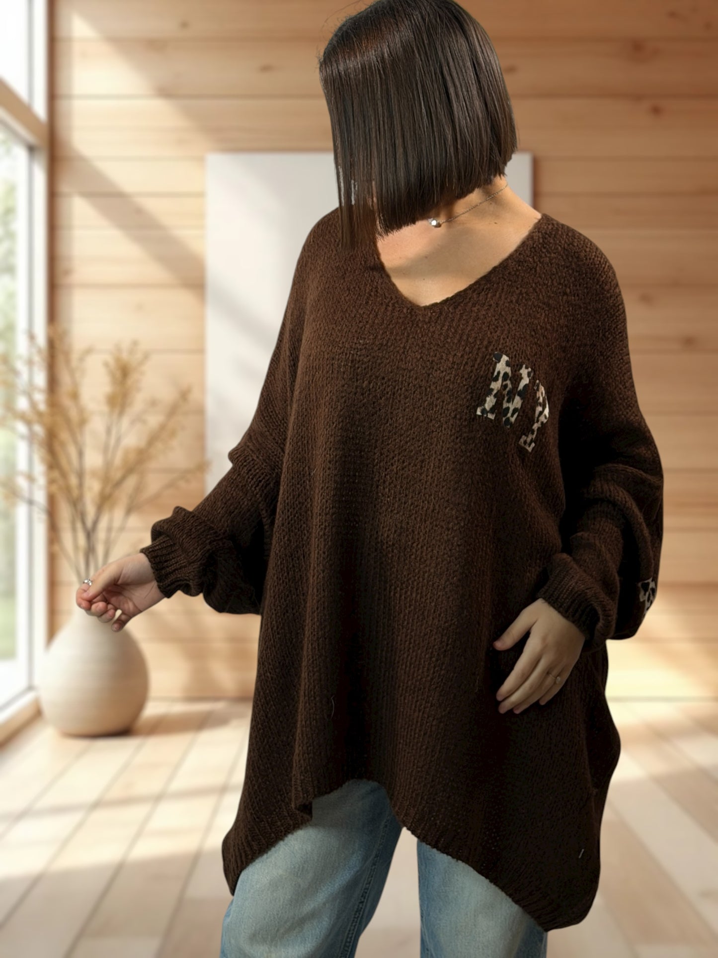 NEW YORK - PULL OVERSIZE MARRON JUSQU'A LA TAILLE 56