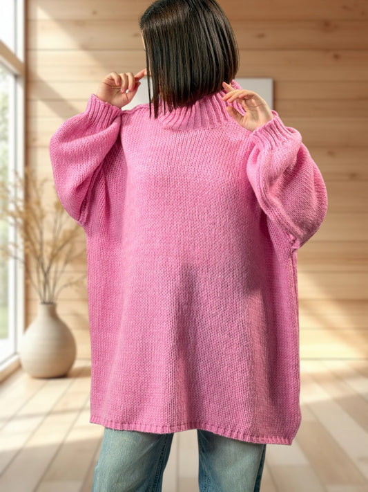 ESTELLE - PULL OVERSIZE ROSE JUSQU'A LA TAILLE 56/58