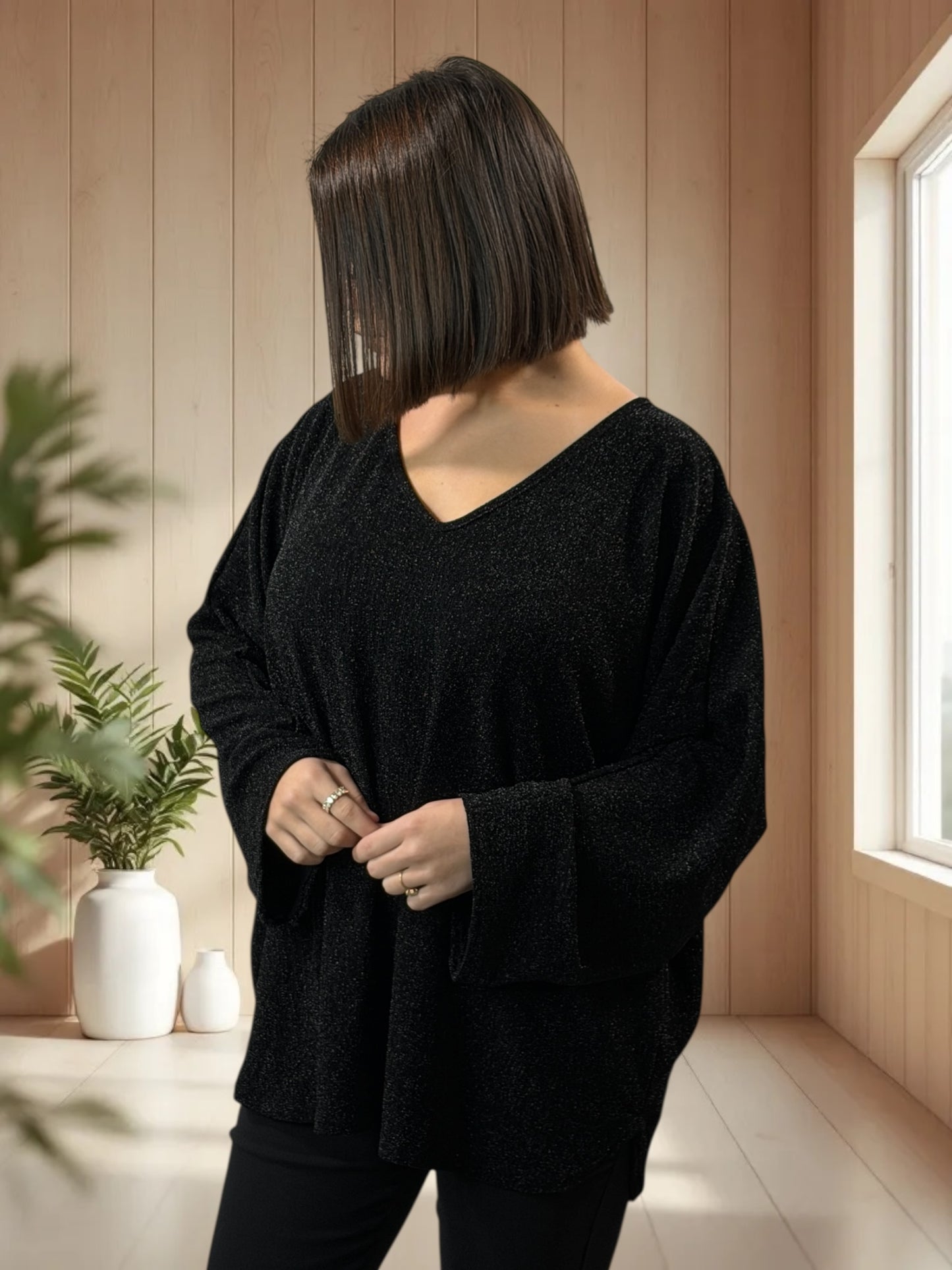 LAURY - TOP NOIR SCINTILLANT JUSQU'A LA TAILLE 54/56