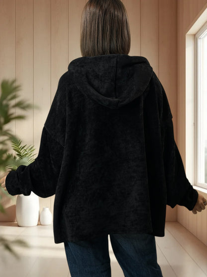 PAULIN - SWEAT A CAPUCHE OVERSIZE NOIR JUSQU'A LA TAILLE 56