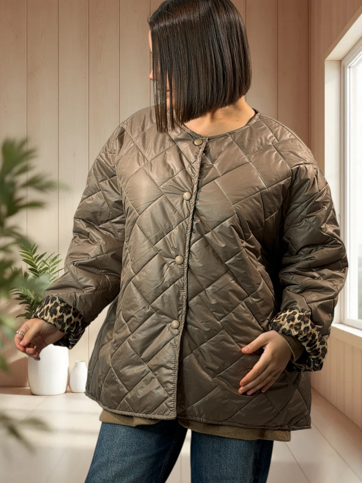 DEBORAH - DOUDOUNE MOKA INTERIEUR LEOPARD TAILLE 44 A 50