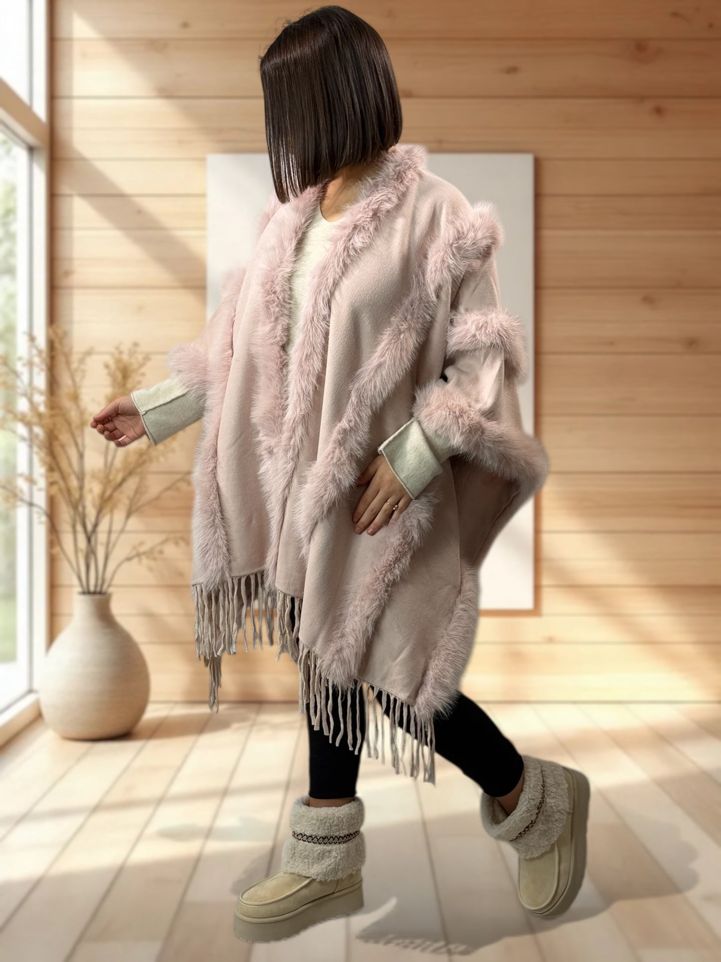 ERIKA - CAPE ROSE FAUSSE FOURRURE