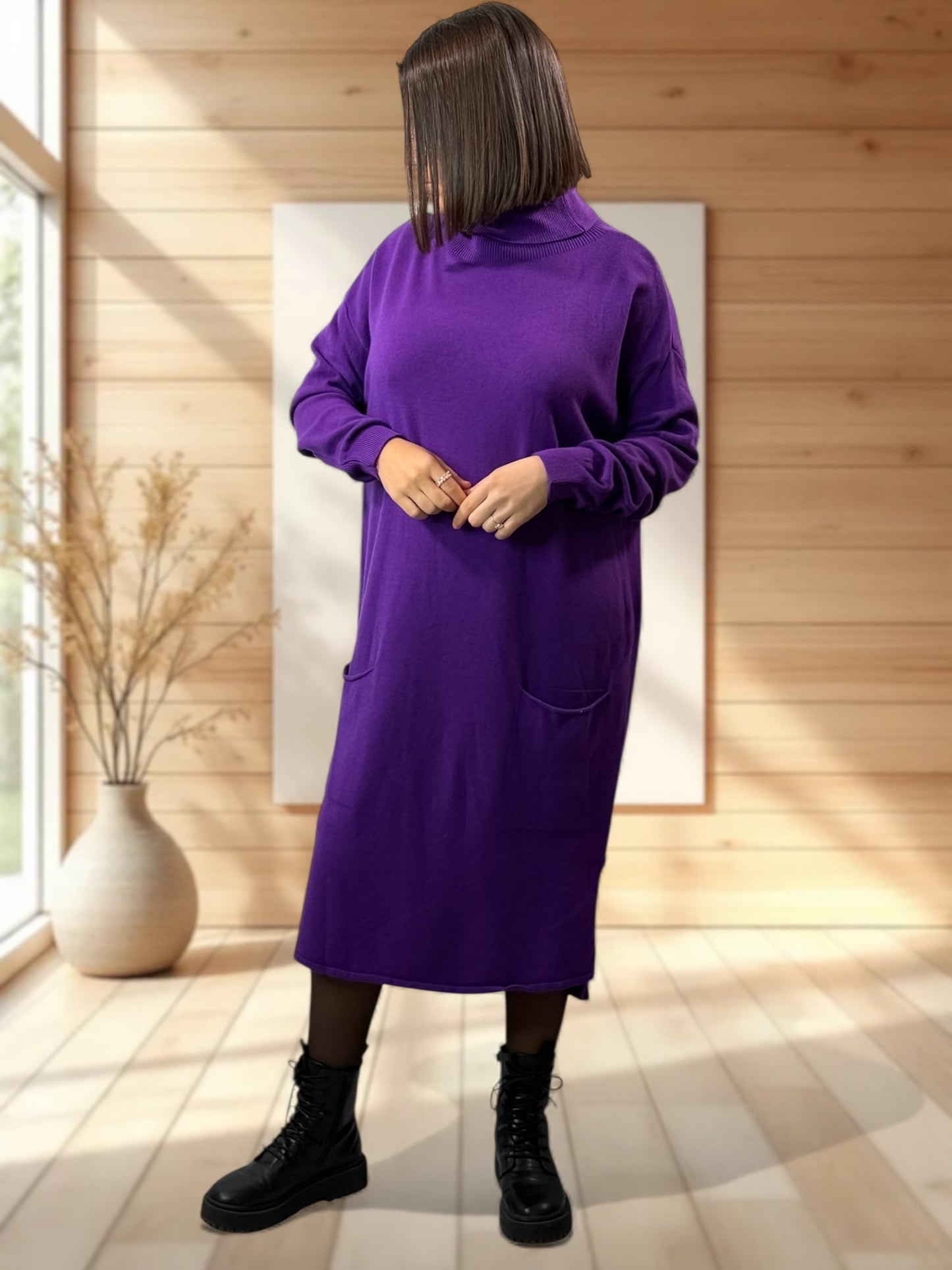 LEONIE - ROBE EN MAILLE VIOLETTE OVERSIZE JUSQU'A LA TAILLE 48/50
