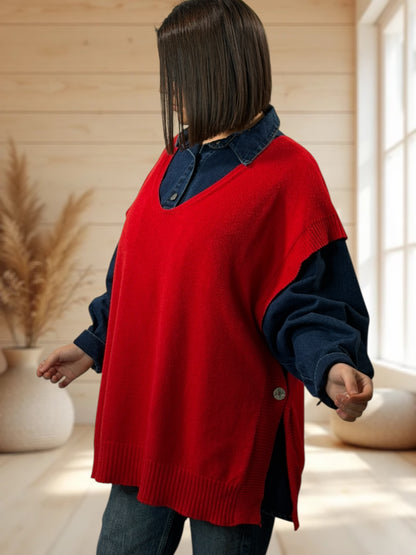 AURELIE - PULL ROUGE SANS MANCHES JUSQU'A LA TAILLE 52