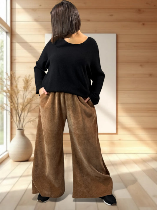 MARVIN - PANTALON EN VELOURS CAMEL TAILLE 46 A 54